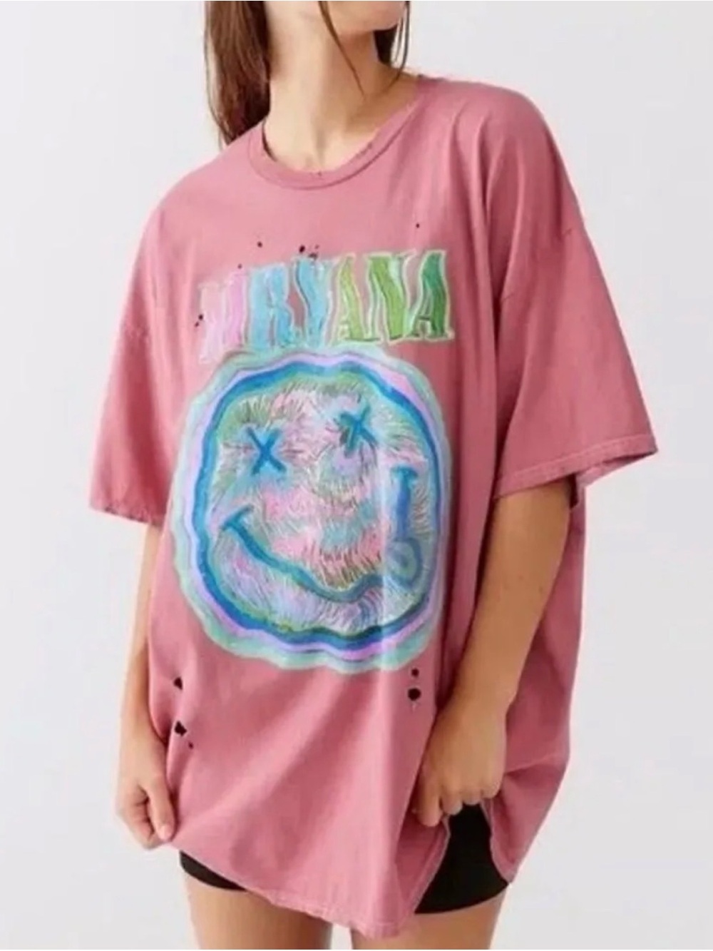 Urban Outfitters Rose-Pink Nirvana Smiley Graphic Tee
